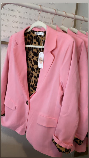 Leopard Blazer (Blush Pink)